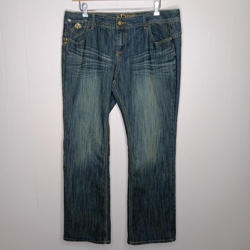 Dereon Bootcut Jeans 20 Blue Rhinestone Pocket Embroidery Y2k Mcbling Beyonce